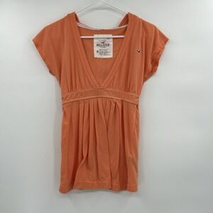 Vintage Hollister Y2K Hooded Babydoll Top Size M Orange Preppy Fairy Elena Bella